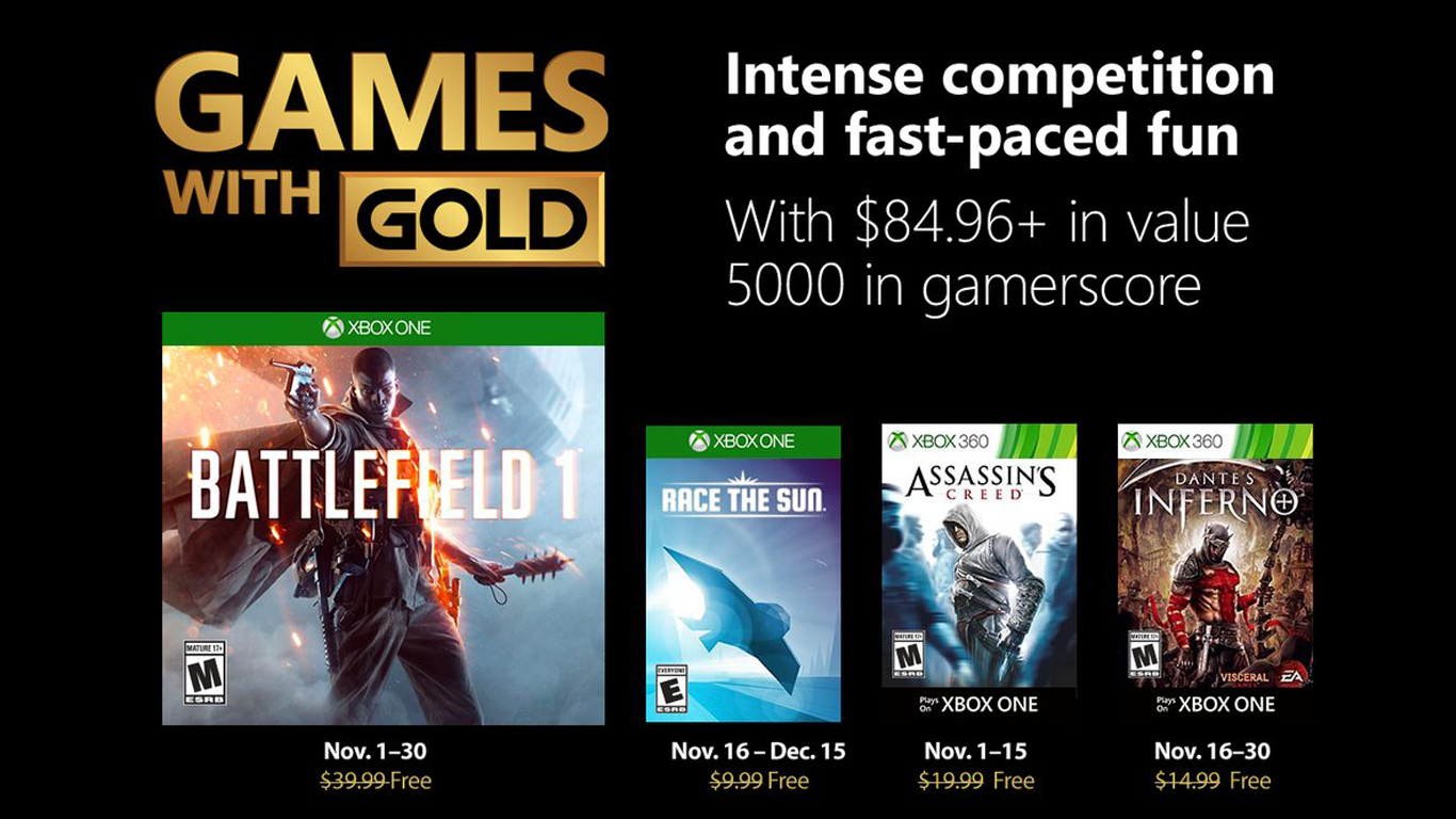 Xbox Games With Gold: confira os jogos grátis de novembro de 2019